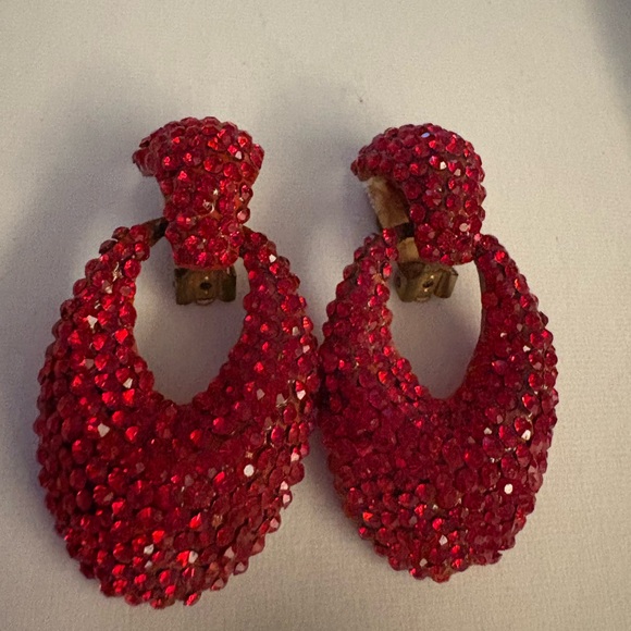 Vintage Bellini Vibrant Red Swarovski crystal drops earrings New/Clip/ Designer - Picture 13 of 13
